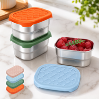 Contenants à sauce pour emporter, petits récipients à condiments avec couvercles en silicone étanches, coupelles à sauce réutilisables en acier inoxydable
