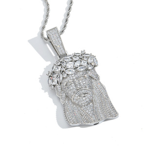 Kalung Liontin Pria Model Spiky Border Man Brass Iced Out Full Zircon dan Rantai Tali Baja Anti Karat, Kalung Hip Hop Rapper Grosir - Product Image 6
