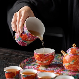 Service à thé en émail de style chinois, théière en porcelaine Kung Fu avec couvercle, coffret cadeau, usage domestique, année du Dragon 2024 - Product Image 4