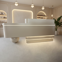 Comptoir de réception moderne en bois courbé avec éclairage LED, comptoir de caisse pour salon de manucure, bureau, salon de beauté, hôpital