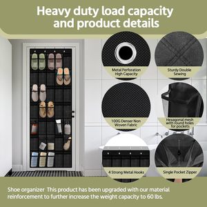 35 Pocket Over The Door Shoe Organizer Black Mesh <b>Hanging</b> <b>Storage</b> For Men Women Sneakers Boots Heels Behind Door <b>Wall</b> Mount - Product Image 2