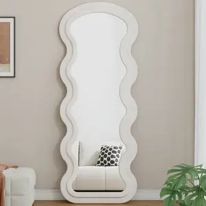 Espejo de Pie de Cuerpo Entero con Marco de Franela para Dormitorio y Sala de Estar, para Colgar o Apoyar en la Pared, Color Blanco - Product Image 1
