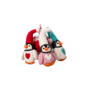 Décorations de Noël en feutre en forme de pingouin, ornements suspendus pour arbre de Noël d'intérieur, tricotés à la main en laine, couleurs personnalisées - Product Image 1
