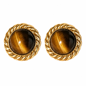 Orecchini a perno rotondi vintage francesi dal design intrecciato, eleganti gioielli alla moda per l'uso quotidiano da donna - Product Image 1