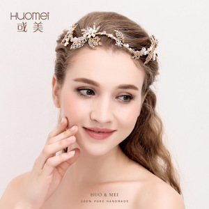 En gros <span class=keywords><strong>Fantaisie</strong></span> À La Main Feuille D'or Bandeau Bijoux De Mariage Mariée Diadème Couronne - Product Image 1