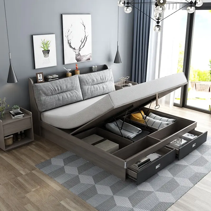 最新のベッドルーム家具デザイングレークイーンサイズベッドロフトベッド