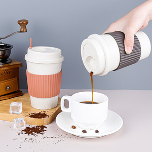 Wheat Straw Coffee Cup 480ml Eco-Friendly Insulated Portable Mug Solid Color <b>Drinkware</b> - Product Image 4
