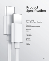 Penjualan terlaris grosir kabel pengisi daya Tipe c ke c PD Tipe c ke Tipe c 60W 3A untuk ponsel Laptop kabel Usb c ke c kabel Data pengisian cepat
