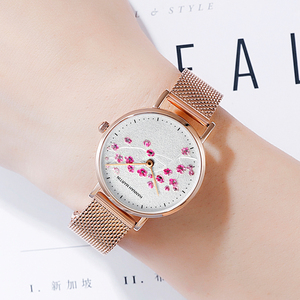 <span class=keywords><strong>Montre</strong></span> pour femme Hannah Martin, <span class=keywords><strong>montre</strong></span> élégante en acier inoxydable avec bracelet en maille, cadran fleuri gravé, mouvement à quartz - Product Image 2