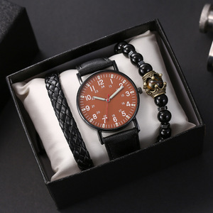 YUSA 359นาฬิกาแฟชั่น3ชิ้น/เซ็ตพร้อมชุด<span class=keywords><strong>ส</strong></span>ร้อยข้อมือและกล่องของขวัญเครื่องประดับกำไลข้อมือหนังชุดนาฬิกาผู้ชาย - Product Image 4