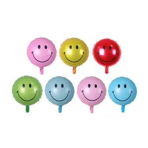 Balon wajah bulat 18 inci warna-warni, dekorasi pesta ulang tahun anak, balon wajah tersenyum