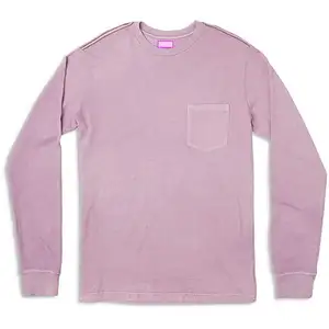 Men's Cotton Pigment Long Sleeve Crew Neck Front Pocket T-Shirt