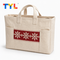 Sac fourre-tout en toile de coton réutilisable avec broderie et patchwork, écologique, pour les fêtes de Noël, multi-poches, sacs cadeaux, sacs de shopping, logo personnalisé