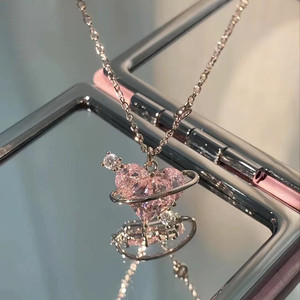 Love Planet Necklace Heart Shaped Zircon Pendant Clavicle Chain For Women Everyday Wear - Product Image 1
