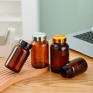 Competitive Price 150cc Amber Glass Bottle <b>Plastic</b> Lid Capsule Supplement Pills Bottle Custom Brown Empty Glass Pill Bottles - Product Image 5