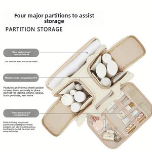 Trousse de Maquillage Portable Multicouche en Polyester avec Fermeture Éclair, Sac de Voyage Imperméable pour Articles de Toilette avec Grand Espace de Rangement - Product Image 3