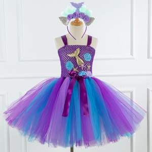 Vestido de tutú de sirena para niñas, vestido de princesa de tul para fiesta de cumpleaños, disfraz de sirena para Halloween, ropa para niños - Product Image 1