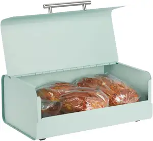 Caja de pan de metal con tapa con bisagras-para encimera de cocina, Isla y despensa-Almacenamiento de gran capacidad