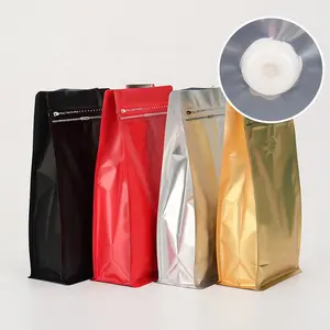 In Stock Empty Gold Black Matte Stand Up Zipper 1 Way Valve Coffee Bag