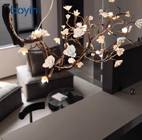 Lustre LED en forme de branche de fleur, style naturel, inspiré de l'intérieur, pour villa, appartement, salle à manger, salon