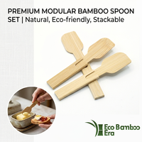 Ensemble de cuillères en bambou modulaires empilables, écologiques, en bambou naturel, mini-spatule à beurre, mini-spatule à confiture pour le petit-déjeuner