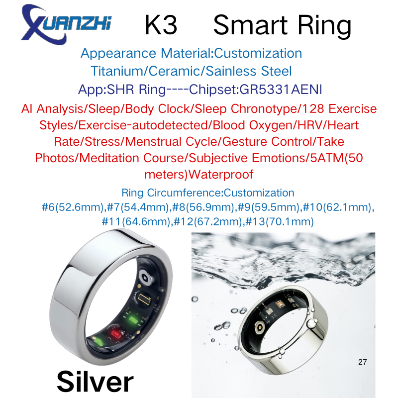 Silver Xuanzhi-K3-AI health-sleep-remote control-smart-ring