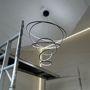 Đèn chùm lớn cho tòa nhà song công hiện đại đơn giản sang trọng Nhẫn vàng treo đèn biệt thự trần cao phòng khách đèn chùm - Product Image 3