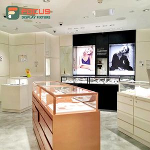 Vitrine de présentation de bijoux en bois de luxe moderne avec éclairage LED en verre et métal, présentoir intérieur haut de gamme pour boutique de détail - Product Image 5