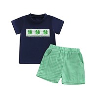 Nouvel ensemble décontracté été 2026 pour tout-petits : T-shirt et short en coton et élasthanne motif trèfle porte-bonheur pour la Saint-Patrick