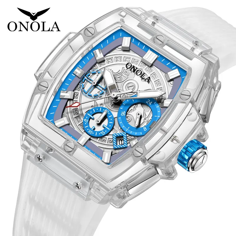 ONOLA 6811 Luxury Fashion Transparent Sports Chronograph Men Water Resist Quartz Customized Reloj Hombre Watches