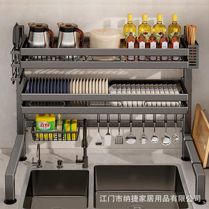 Égouttoir à vaisselle multifonctionnel Najie avec plateau, séchage rapide, en acier inoxydable, pour le rangement des tasses et assiettes - Product Image 5