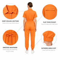 Combinaison de travail pour femmes OEM à manches courtes, col chemise, boutons sur le devant, taille à cordon de serrage, poches à rabat, uniforme pour hôpital, entretien ménager, spa