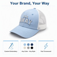 Casquette Trucker Bleu Clair Brodé avec Dos en Maille, Mot de Marque en Relief, Tailgate Alumni Homecoming, Réglable, Certifié ISO9001, OEM