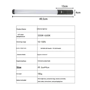 Bâton lumineux RVB multi-niveaux réglable pour TikTok, ambiance, portable, <span class=keywords><strong>color</strong></span>é, scène nocturne, portrait, diffusion en direct en intérieur - Product Image 2
