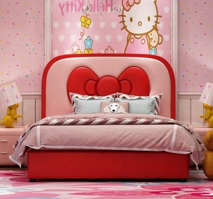 Nova mignon Hello Kitty filles chambre ensemble meubles dessin animé noeud papillon tête de lit en bois massif rouge enfants lit personnaliser lits jumeaux fille - Product Image 3
