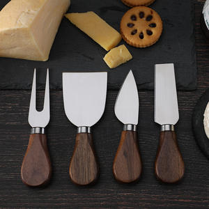 Çatal peynir aksesuarları 4 adet siyah ceviz ahşap saplı peynir bıçağı seti renk kutusu ile - Product Image 3