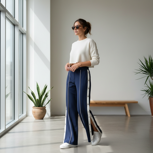 <span class=keywords><strong>Pantaloni</strong></span> Larghi da <span class=keywords><strong>Donna</strong></span> Blu Navy con <span class=keywords><strong>Bottoni</strong></span> <span class=keywords><strong>Laterali</strong></span> e Spacchi, Casual, Taglie Forti - Product Image 1