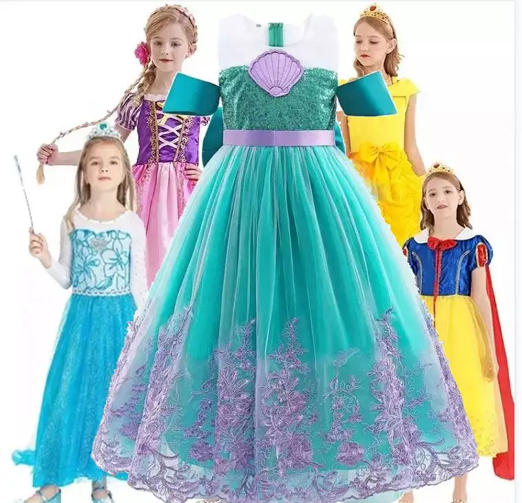 BAIGE 2023 Elsa Anna Snow White Princess Dress Birthday Party Sofia Belle Rapunzel Princess Dress Costume For Girl