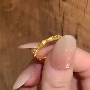 Simulated brushed gold bow <b>ring</b> for women, adjustable, fashionable and unique, a trendy new style for 2025. - Product Image 4