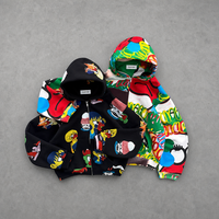 Sweat à capuche zippé surdimensionné pour homme, 100 % coton, écologique, anti-plis, avec imprimé graffiti abstrait coloré, fabriqué sur mesure