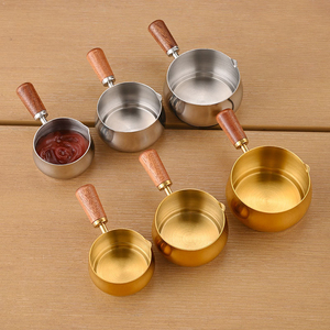 Ciotola per immersione con manico in legno in acciaio inox pepe pomodoro bistecca tazza Mini da 60ml 120ml 180ml salsa dorata piatto con manico - Product Image 6