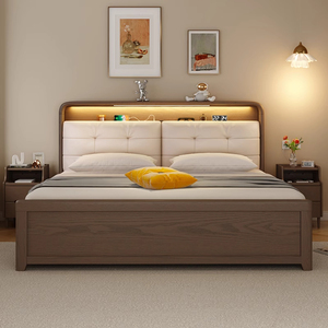 Phòng ngủ đơn giản hiện đại giường gỗ rắn 1.2m giường đơn và giường đôi 1.5m để lưu trữ không gian nhỏ - Product Image 2