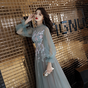 Robe de <span class=keywords><strong>soir</strong></span>ée longue à manches longues de conte de fées, robe de <span class=keywords><strong>soir</strong></span>ée chic bleu violet, robe de <span class=keywords><strong>soir</strong></span>ée à ligne A - Product Image 3