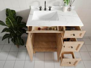 Gabinete de baño de madera contrachapada de madera maciza de pie combinado de tocador independiente con luz LED pintada diseño duradero de roble - Product Image 6