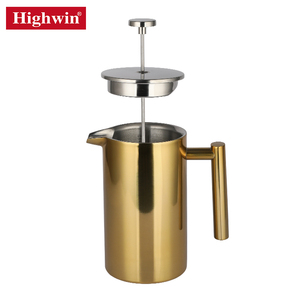Cafetière à piston double paroi de qualité alimentaire HIGHWIN en acier inoxydable doré avec poignée ergonomique - Product Image 3