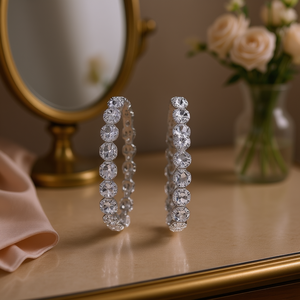 Boucles d'oreilles créoles en or rose avec cristaux brillants taillés rondes et sertissage en canal de strass, bijoux de mode classiques pour femme pour les soirées - Product Image 2