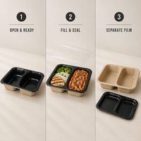 Barquettes en bagasse laminées CPET noires sans PFAS, résistantes à la chaleur, haute barrière, compostables, pour repas surgelés, emballage MAP, faible coût d'outillage