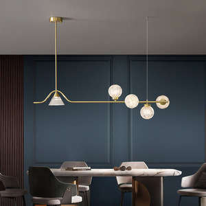 Lustre de salle à manger moderne minimaliste italien, luminaire suspendu en verre de designer nordique tout en cuivre pour comptoir de bar, salle à manger longue - Product Image 1