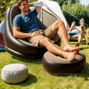 Canapé <span class=keywords><strong>gonflable</strong></span> floqué moderne avec ottoman, pouf paresseux portable pour extérieur, <span class=keywords><strong>jardin</strong></span>, chambre et maison - Product Image 2