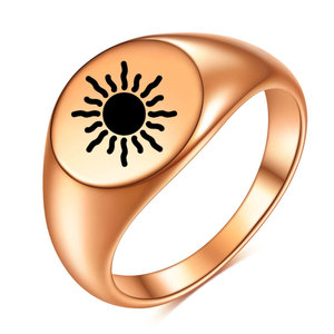 Bague en or 18 carats gravée motif soleil, bijou unisexe tendance, cadeau, forme géométrique CG1608 - Product Image 3